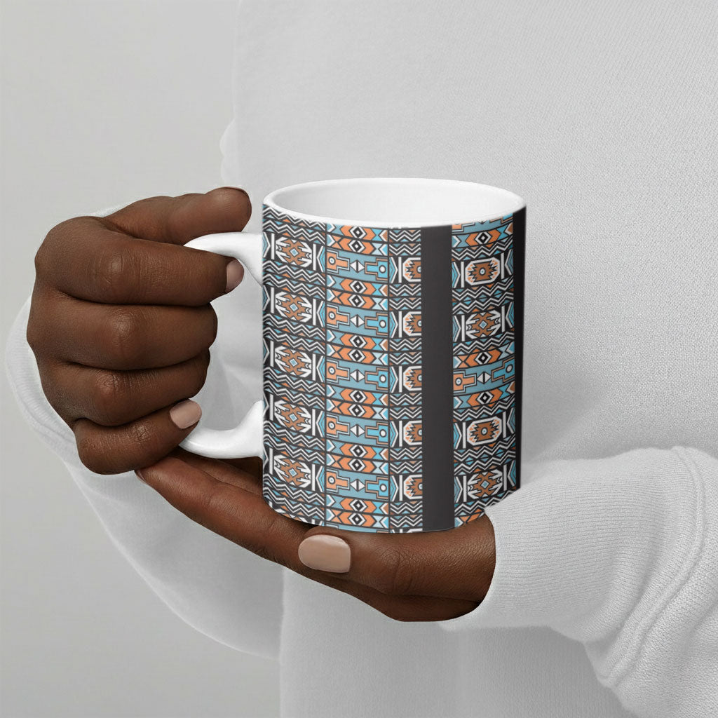 African Ndebele Traditional Attire Ceramic Mug Black Ndebele Stripe