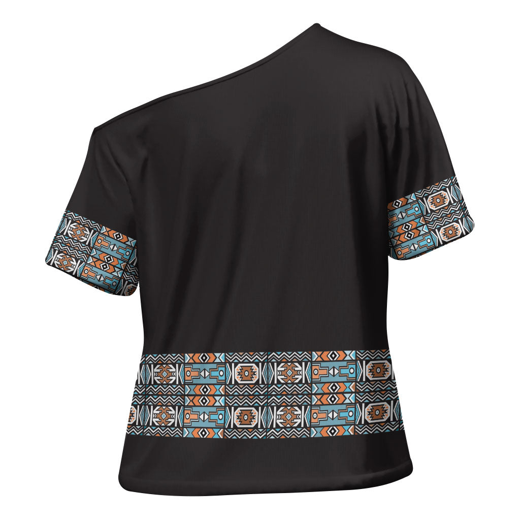 African Ndebele Traditional Attire Cross Shoulder Shirt Black Ndebele Stripe