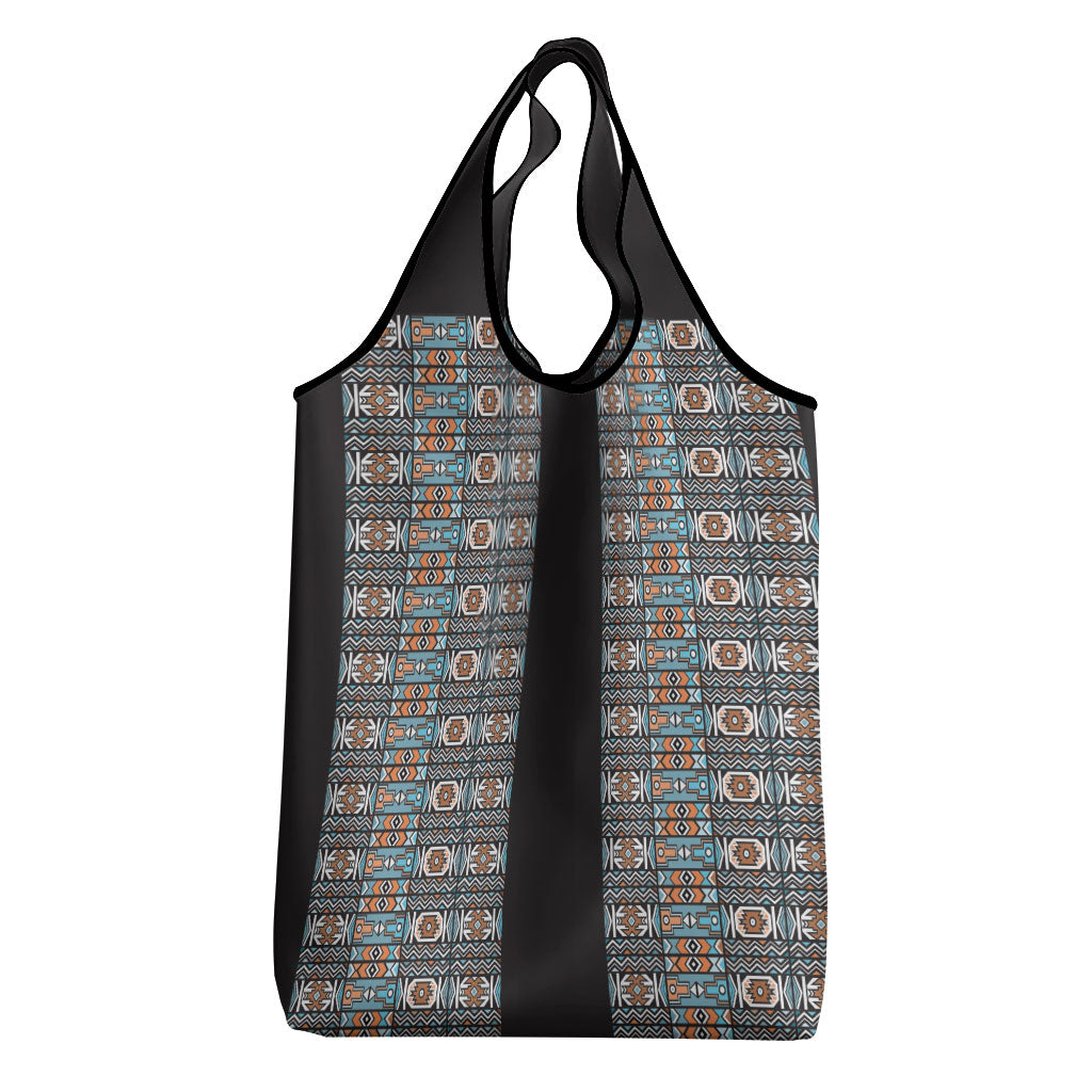 African Ndebele Traditional Attire Grocery Bag Black Ndebele Stripe