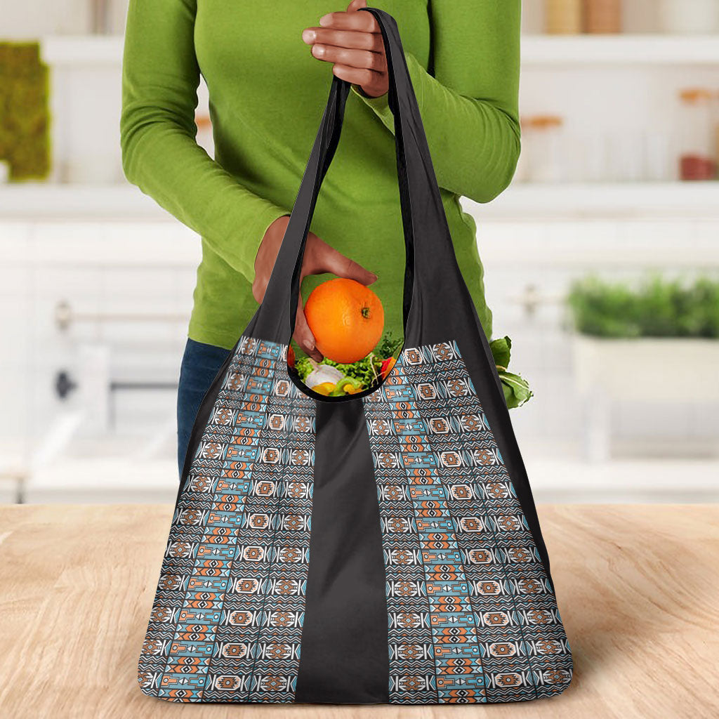 African Ndebele Traditional Attire Grocery Bag Black Ndebele Stripe