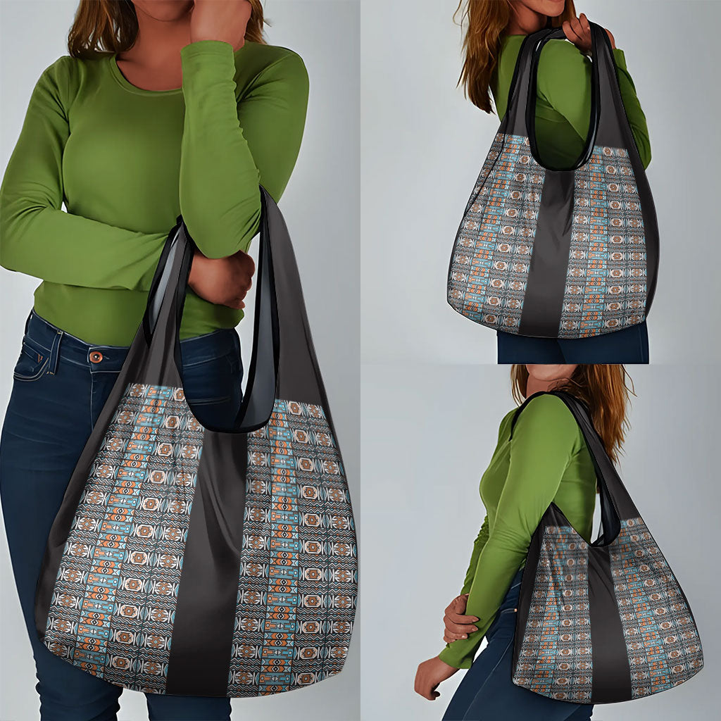 African Ndebele Traditional Attire Grocery Bag Black Ndebele Stripe