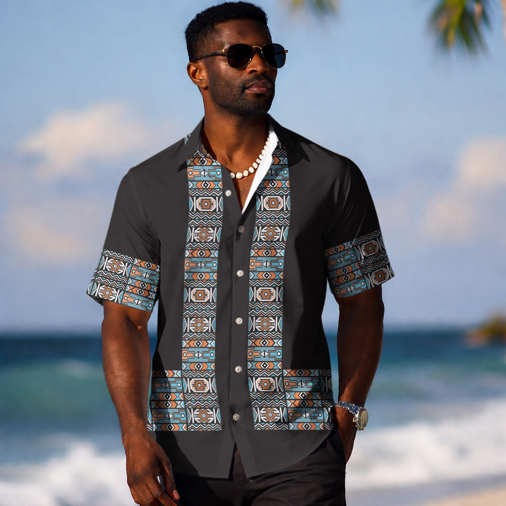 African Ndebele Traditional Attire Hawaiian Shirt Black Ndebele Stripe