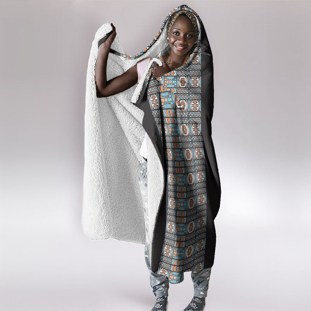 African Ndebele Traditional Attire Hooded Blanket Black Ndebele Stripe