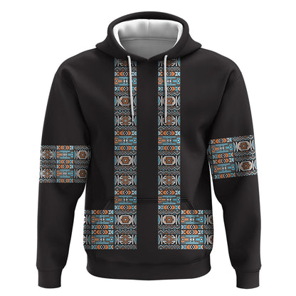 African Ndebele Traditional Attire Hoodie Black Ndebele Stripe