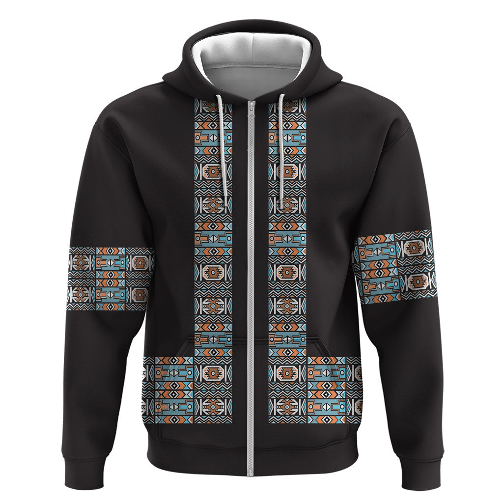 African Ndebele Traditional Attire Hoodie Black Ndebele Stripe