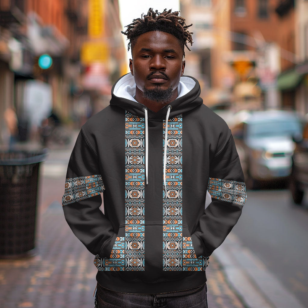 African Ndebele Traditional Attire Hoodie Black Ndebele Stripe