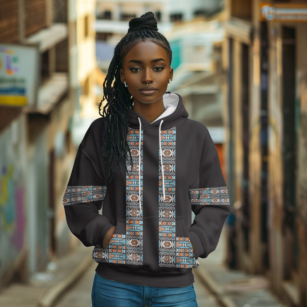 African Ndebele Traditional Attire Hoodie Black Ndebele Stripe