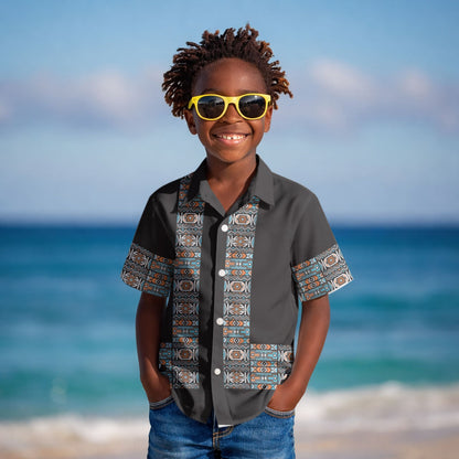 African Ndebele Traditional Attire Kid Hawaiian Shirt Black Ndebele Stripe
