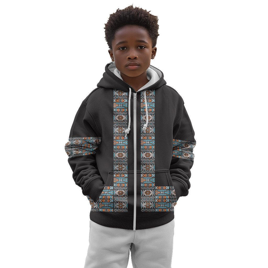 African Ndebele Traditional Attire Kid Hoodie Black Ndebele Stripe