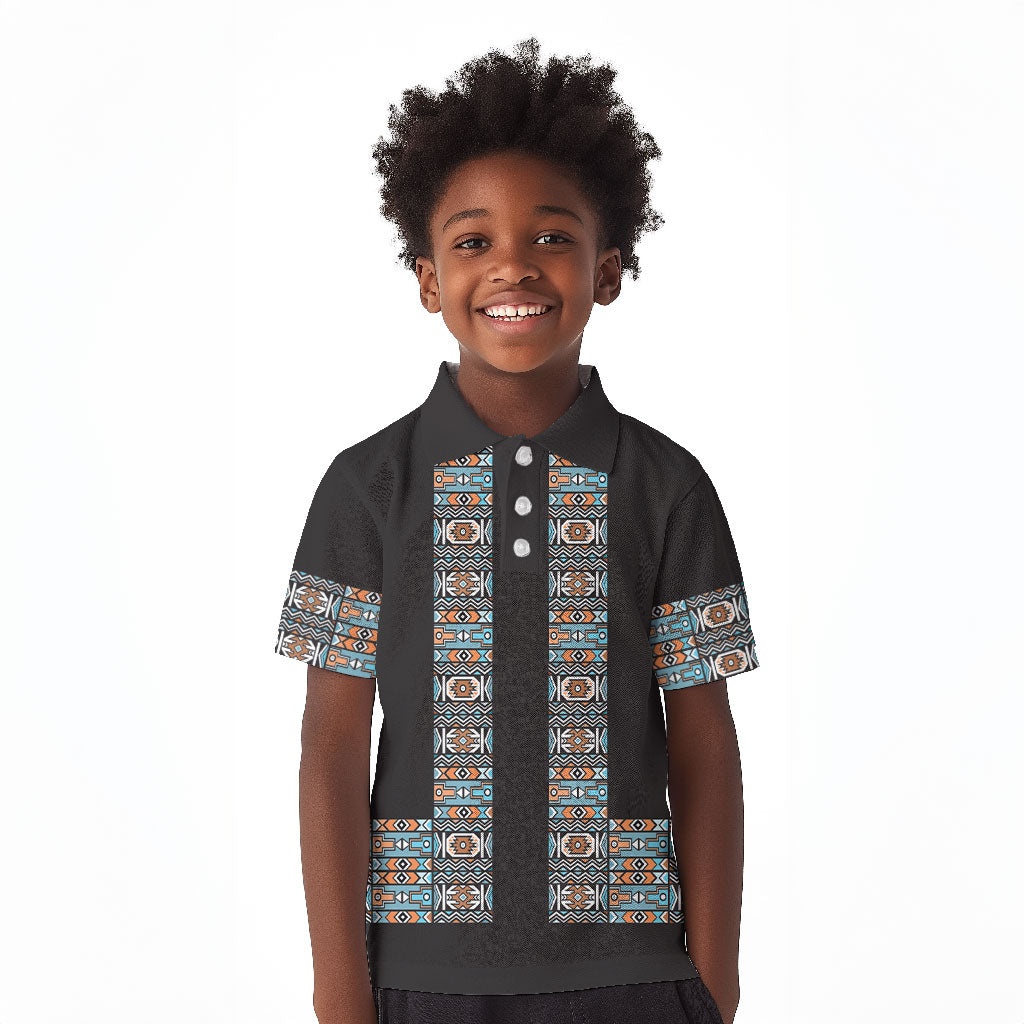 African Ndebele Traditional Attire Kid Polo Shirt Black Ndebele Stripe