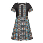 African Ndebele Traditional Attire Kid Short Sleeve Dress Black Ndebele Stripe