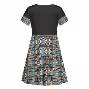 African Ndebele Traditional Attire Kid Short Sleeve Dress Black Ndebele Stripe