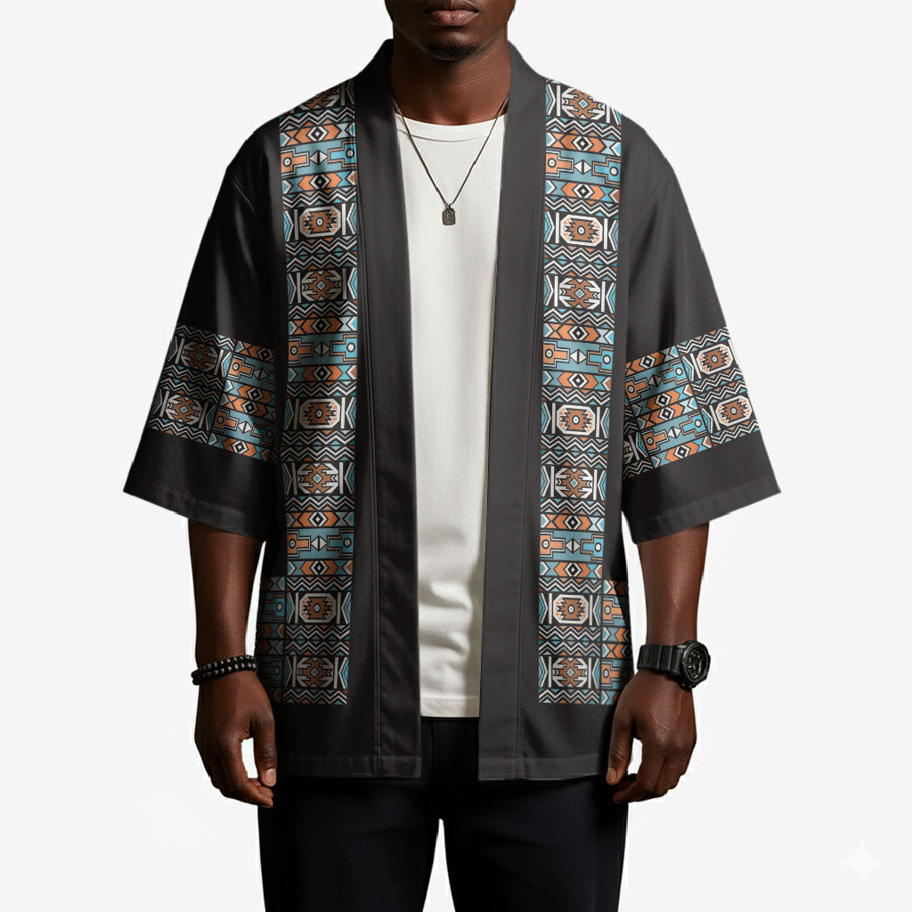 African Ndebele Traditional Attire Kimono Black Ndebele Stripe