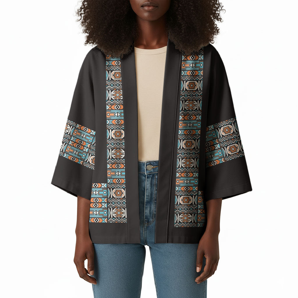 African Ndebele Traditional Attire Kimono Black Ndebele Stripe