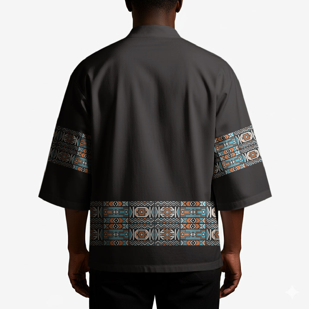 African Ndebele Traditional Attire Kimono Black Ndebele Stripe