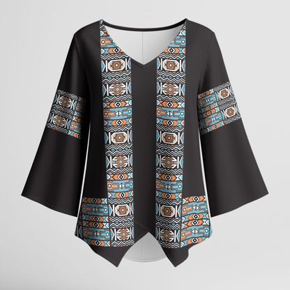 African Ndebele Traditional Attire Kimono Sleeve Blouse Black Ndebele Stripe