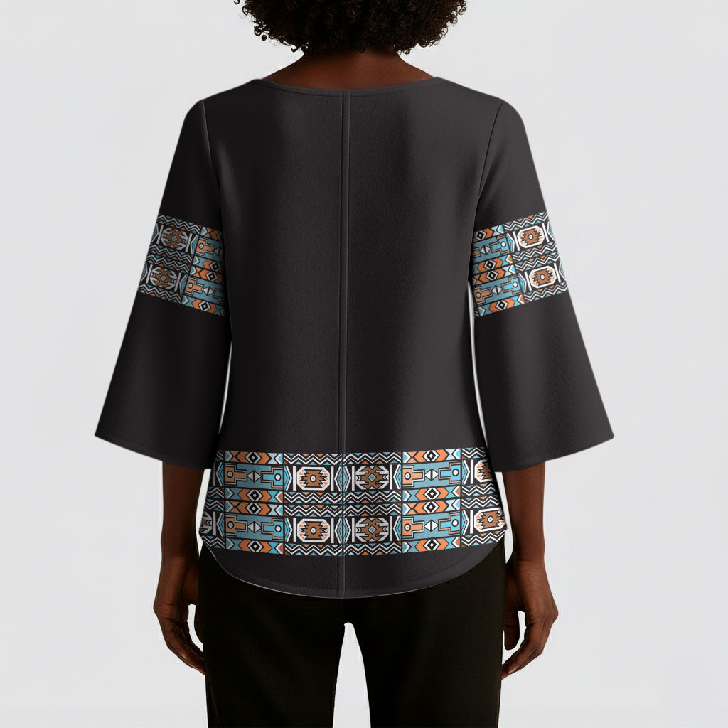 African Ndebele Traditional Attire Kimono Sleeve Blouse Black Ndebele Stripe