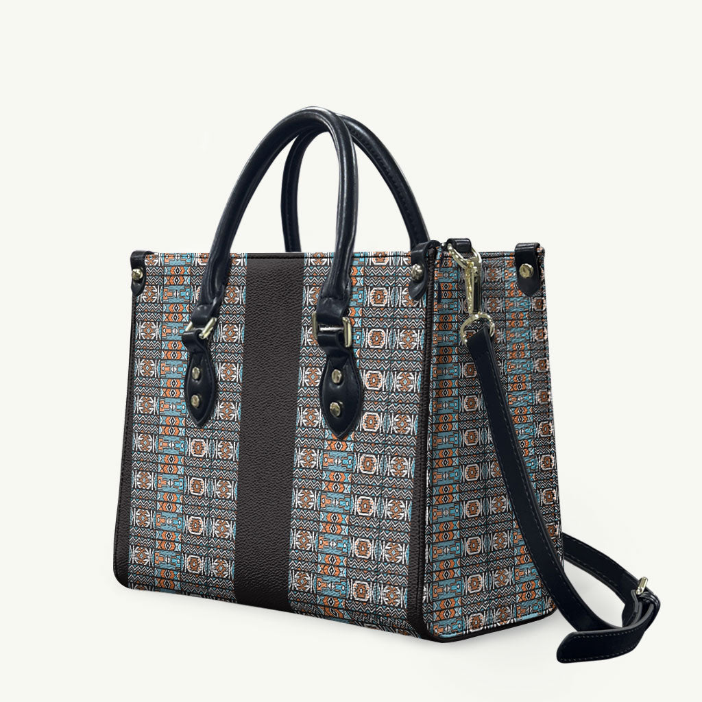 African Ndebele Traditional Attire Leather Bag Black Ndebele Stripe