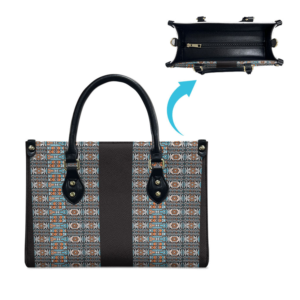 African Ndebele Traditional Attire Leather Bag Black Ndebele Stripe