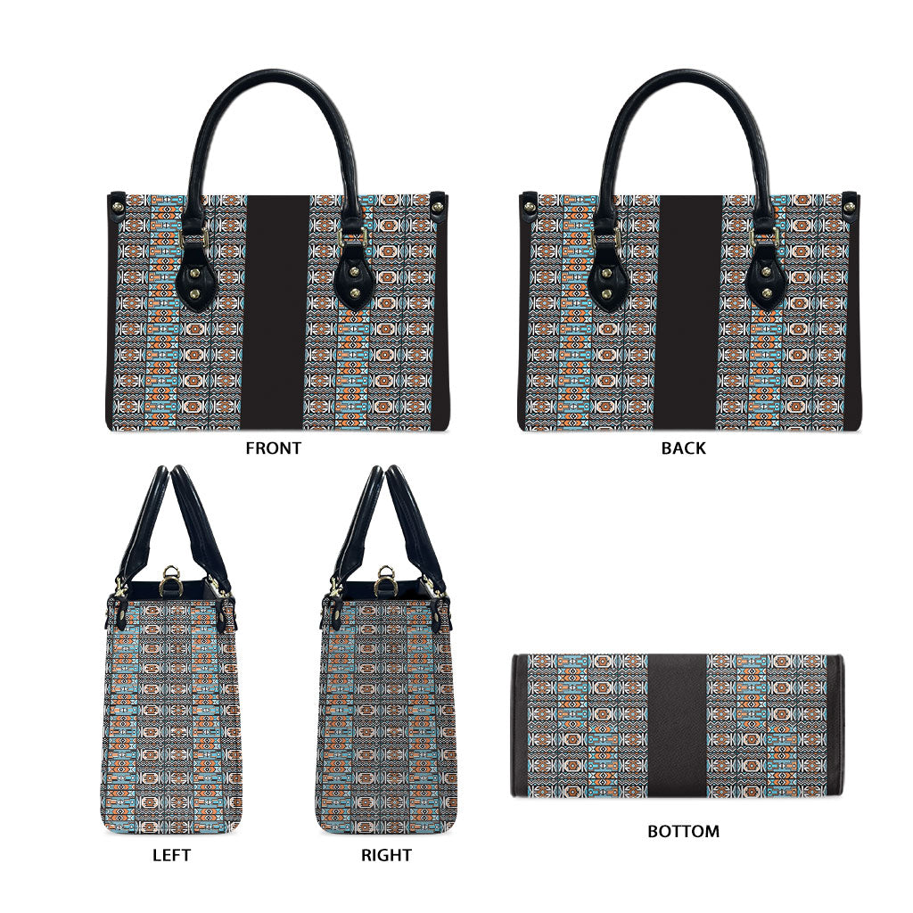 African Ndebele Traditional Attire Leather Bag Black Ndebele Stripe