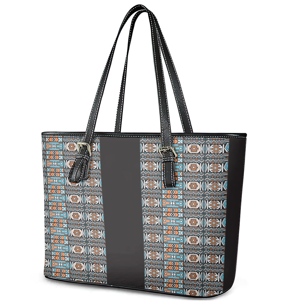 African Ndebele Traditional Attire Leather Tote Bag Black Ndebele Stripe