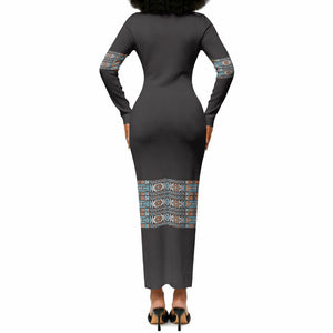 African Ndebele Traditional Attire Long Sleeve Bodycon Dress Black Ndebele Stripe