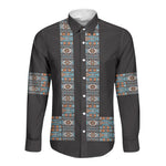 African Ndebele Traditional Attire Long Sleeve Button Shirt Black Ndebele Stripe