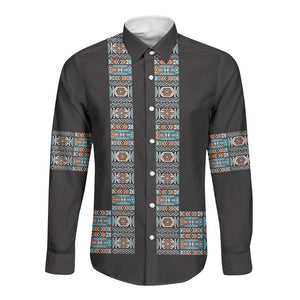 African Ndebele Traditional Attire Long Sleeve Button Shirt Black Ndebele Stripe