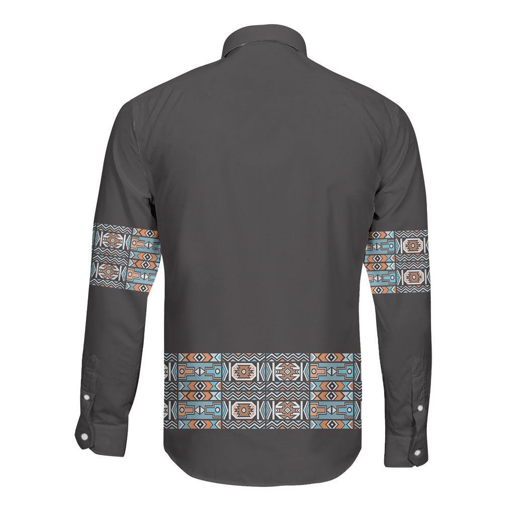African Ndebele Traditional Attire Long Sleeve Button Shirt Black Ndebele Stripe