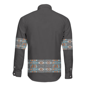 African Ndebele Traditional Attire Long Sleeve Button Shirt Black Ndebele Stripe