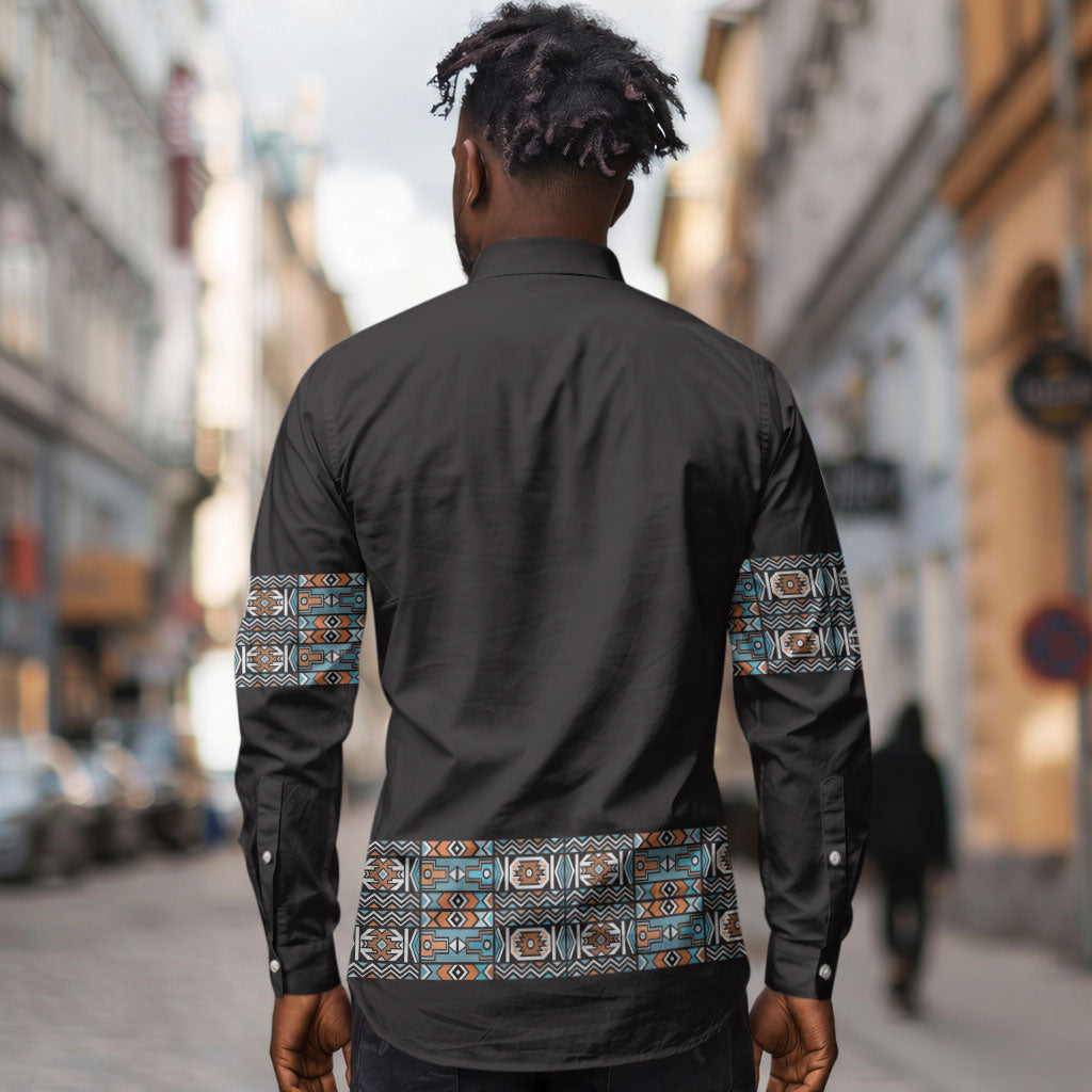 African Ndebele Traditional Attire Long Sleeve Button Shirt Black Ndebele Stripe