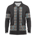African Ndebele Traditional Attire Long Sleeve Polo Shirt Black Ndebele Stripe