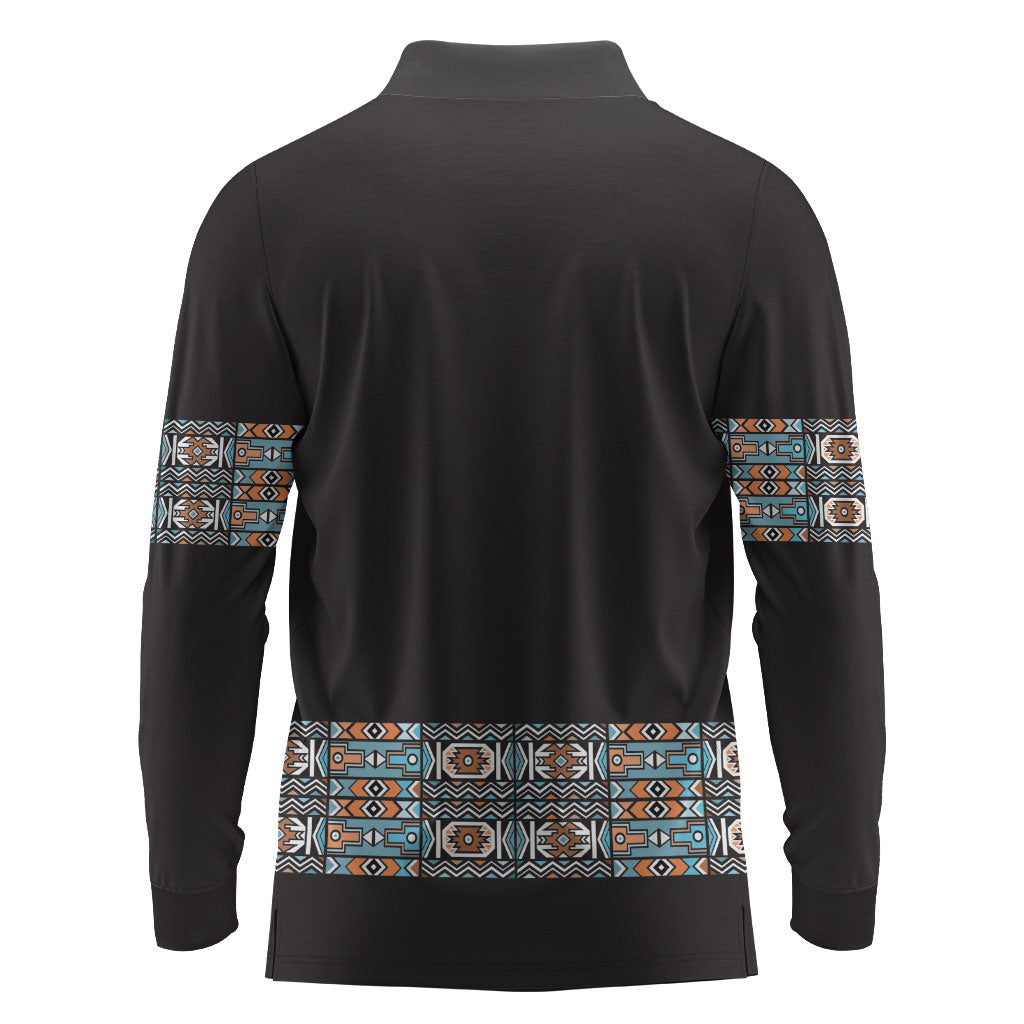 African Ndebele Traditional Attire Long Sleeve Polo Shirt Black Ndebele Stripe