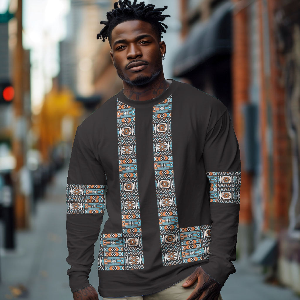 African Ndebele Traditional Attire Long Sleeve Shirt Black Ndebele Stripe