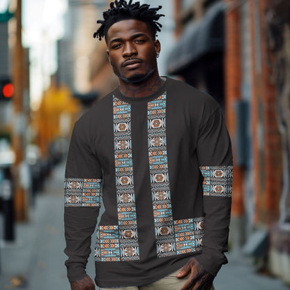 African Ndebele Traditional Attire Long Sleeve Shirt Black Ndebele Stripe