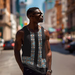 African Ndebele Traditional Attire Men Tank Top Black Ndebele Stripe