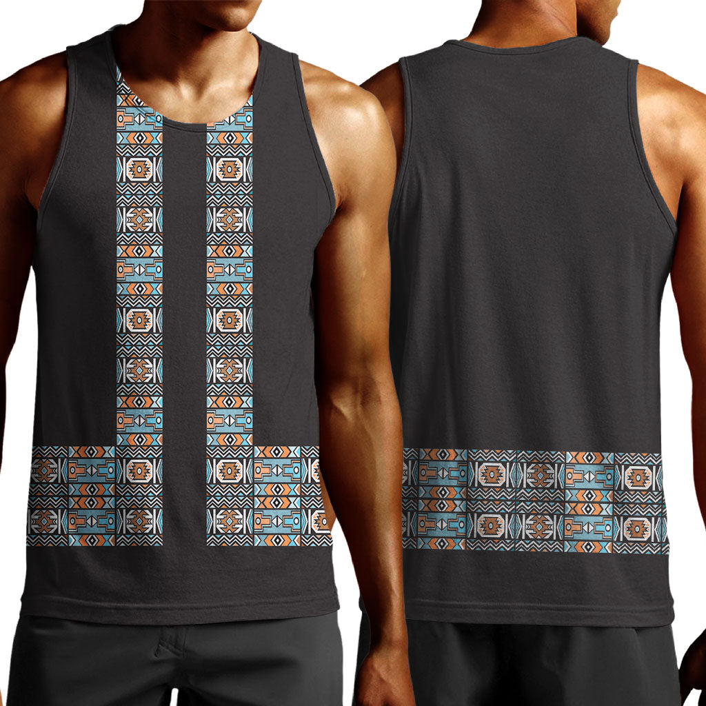 African Ndebele Traditional Attire Men Tank Top Black Ndebele Stripe