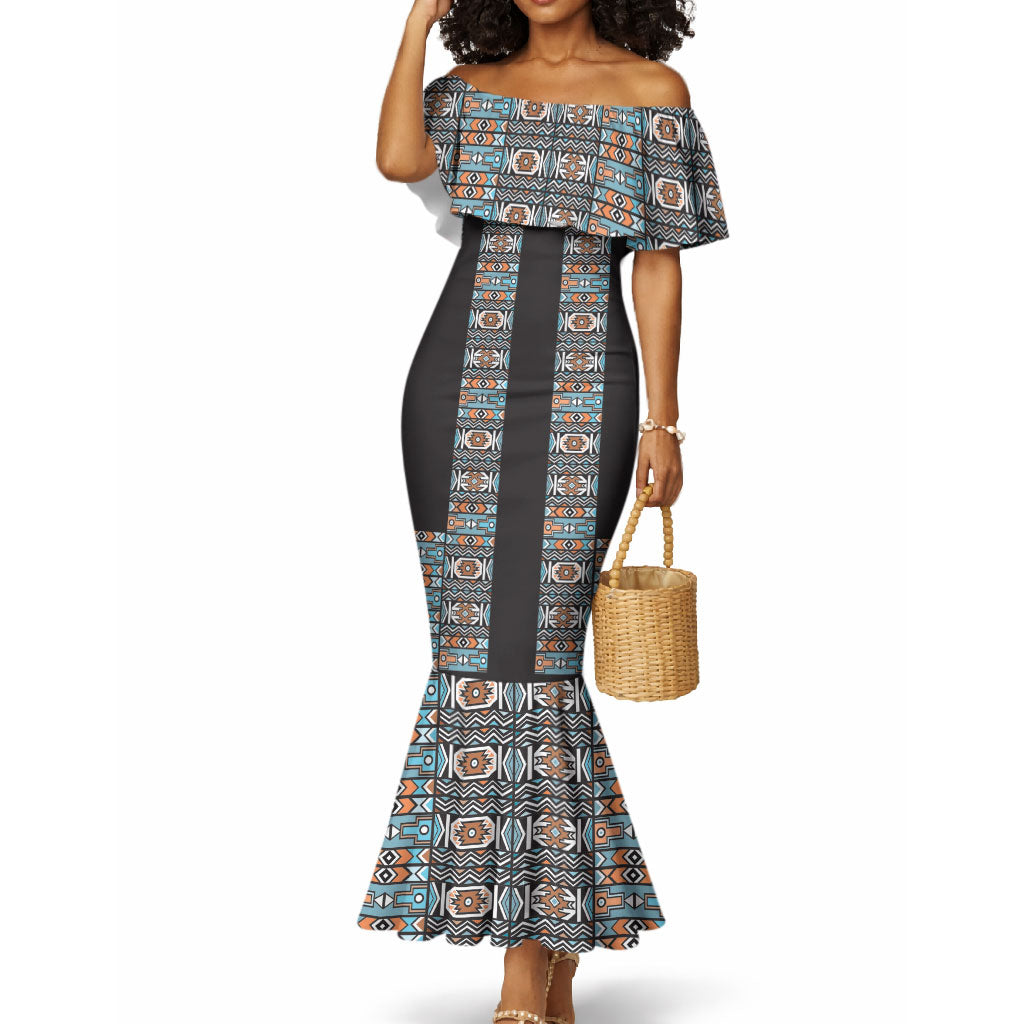 African Ndebele Traditional Attire Mermaid Dress Black Ndebele Stripe
