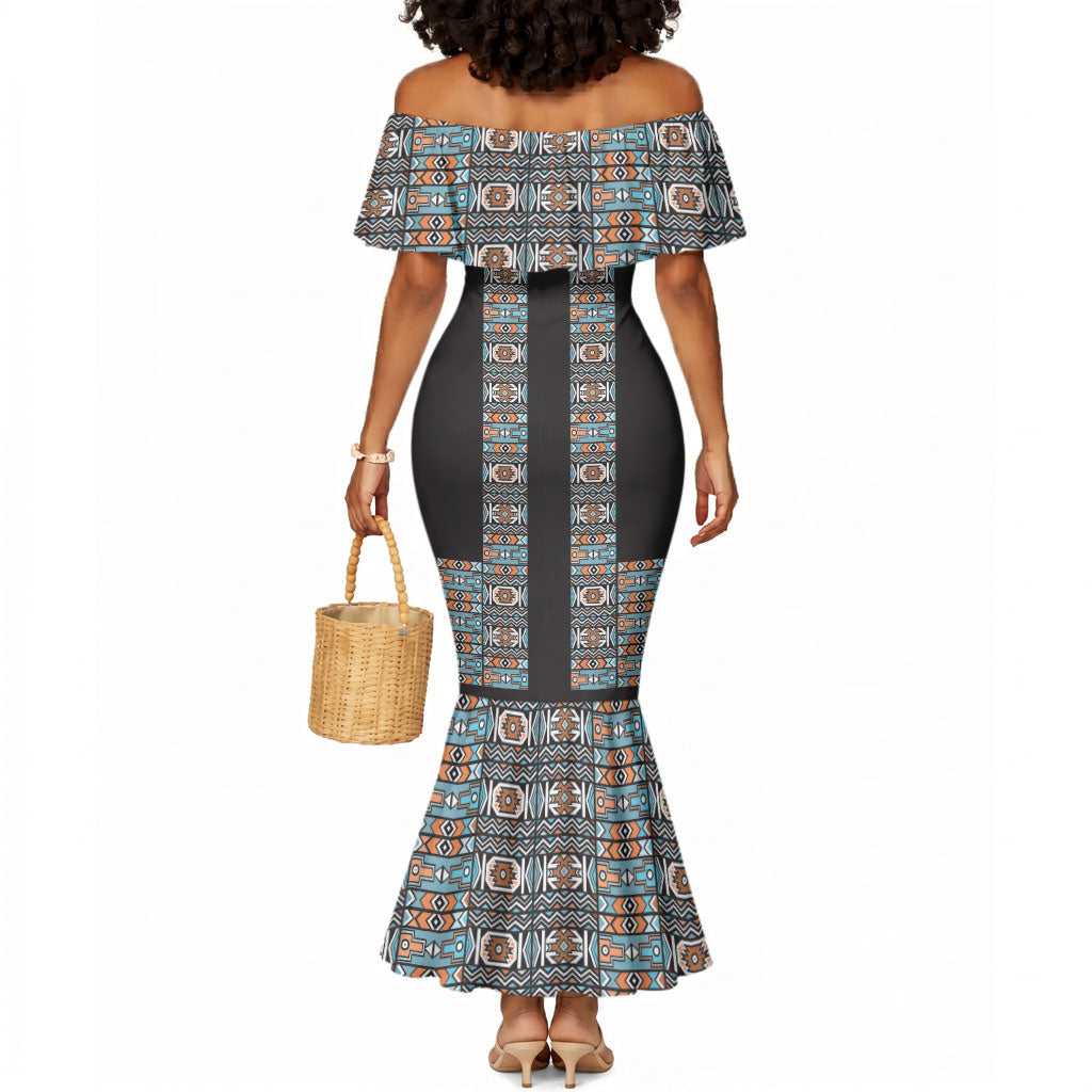 African Ndebele Traditional Attire Mermaid Dress Black Ndebele Stripe