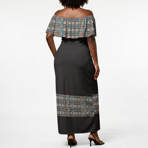 African Ndebele Traditional Attire Off Shoulder Maxi Dress Black Ndebele Stripe
