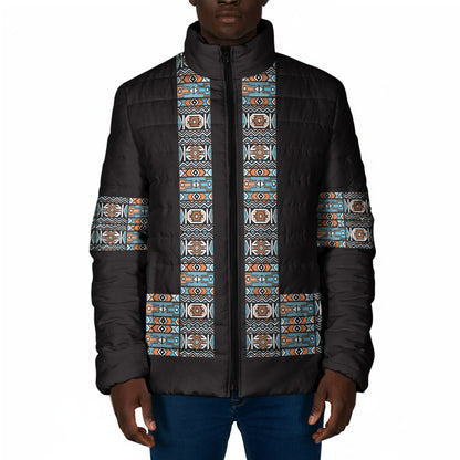 African Ndebele Traditional Attire Padded Jacket Black Ndebele Stripe