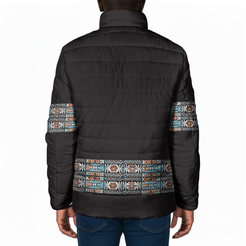 African Ndebele Traditional Attire Padded Jacket Black Ndebele Stripe