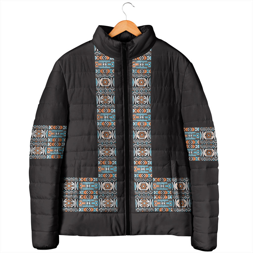African Ndebele Traditional Attire Padded Jacket Black Ndebele Stripe