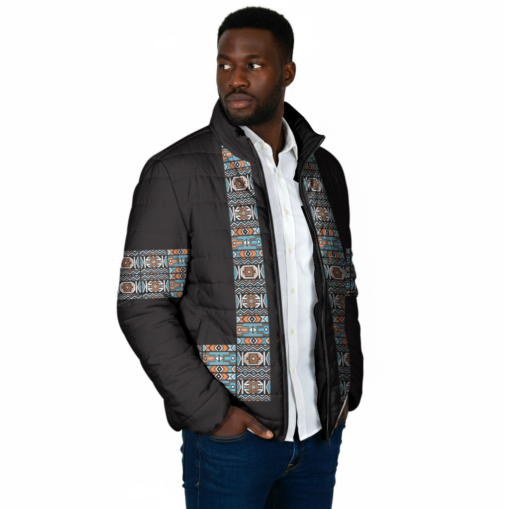 African Ndebele Traditional Attire Padded Jacket Black Ndebele Stripe