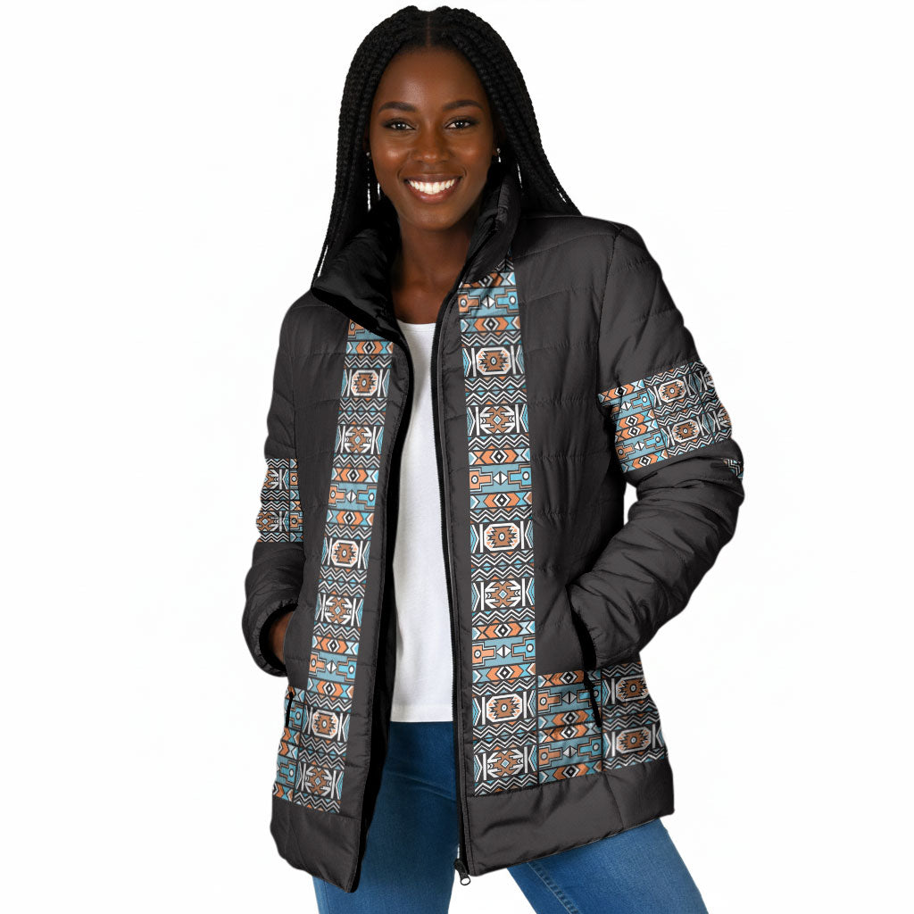 African Ndebele Traditional Attire Padded Jacket Black Ndebele Stripe