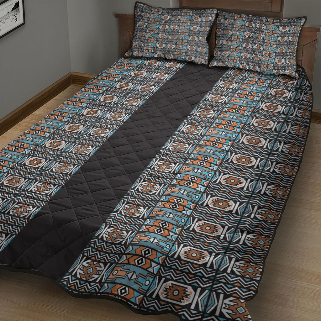 African Ndebele Traditional Attire Quilt Bed Set Black Ndebele Stripe