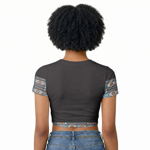 African Ndebele Traditional Attire Raglan Cropped T shirt Black Ndebele Stripe