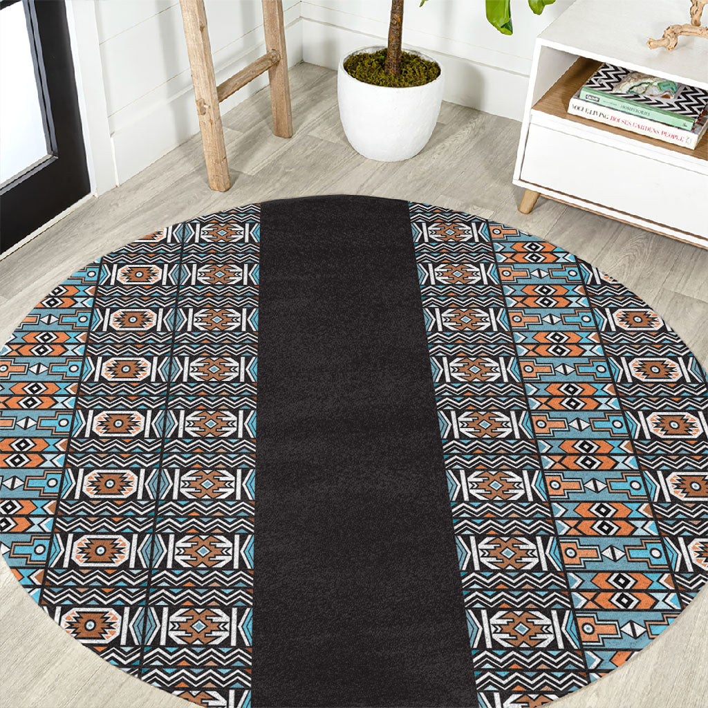 African Ndebele Traditional Attire Round Carpet Black Ndebele Stripe