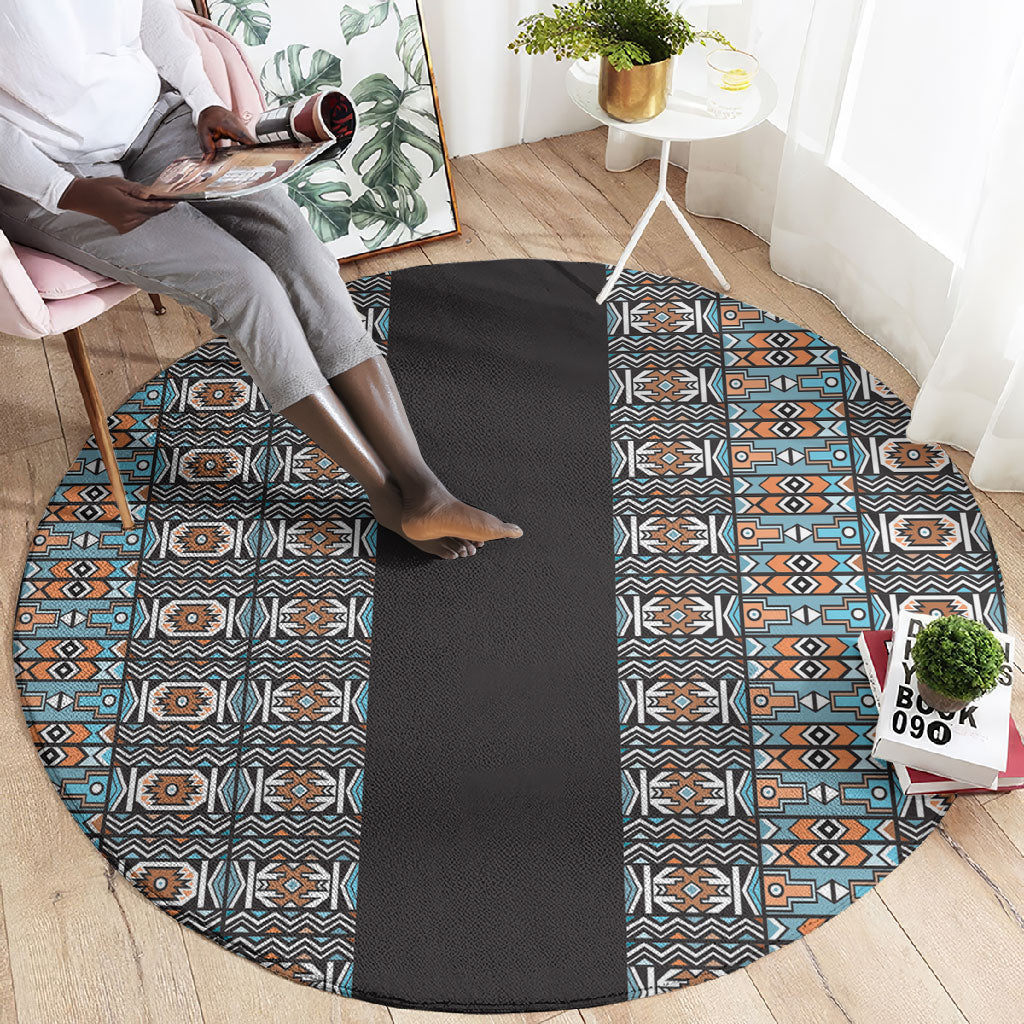 African Ndebele Traditional Attire Round Carpet Black Ndebele Stripe