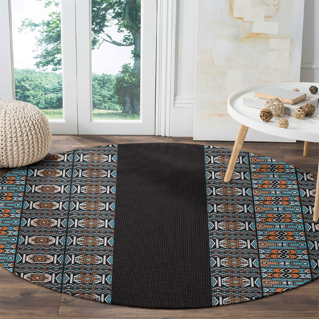 African Ndebele Traditional Attire Round Carpet Black Ndebele Stripe